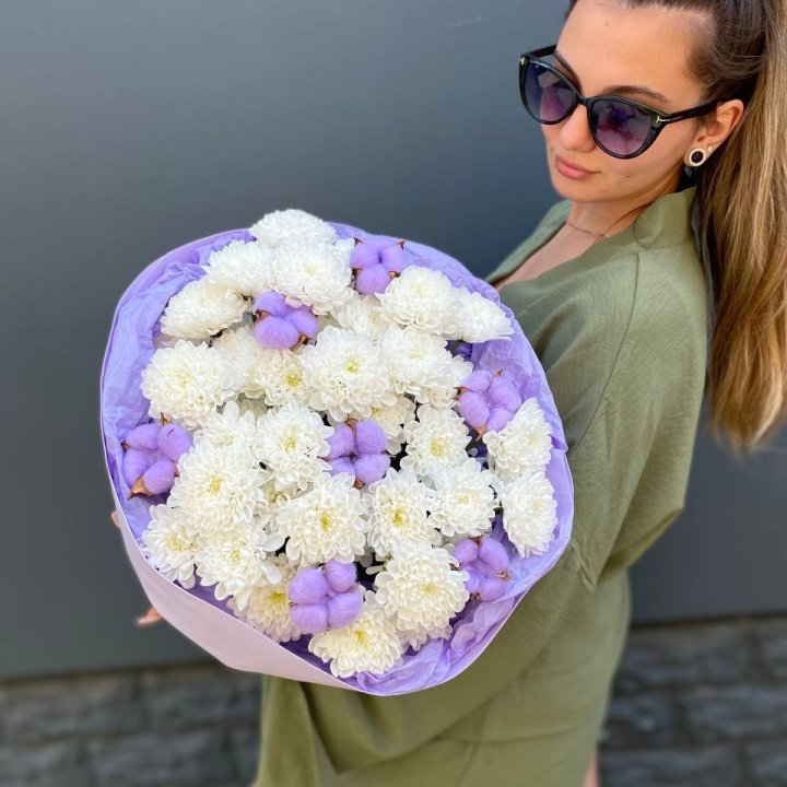  Букет  хризантем и хлопка в Перми