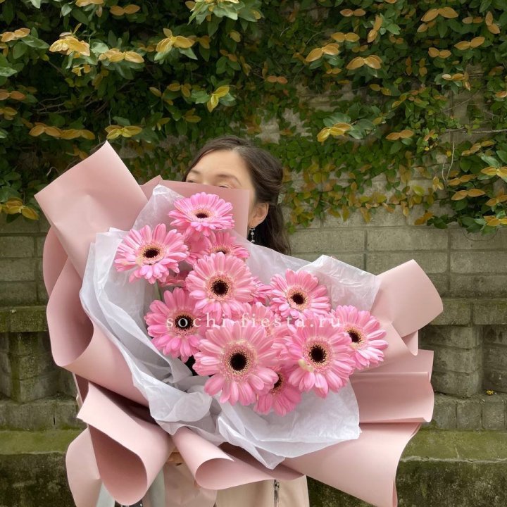 13 розовых гербер в Перми