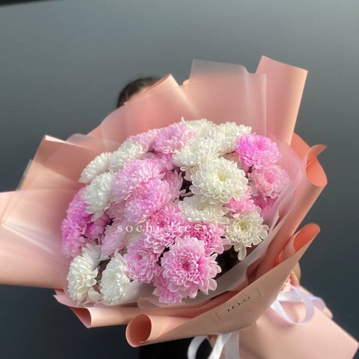  Букет бело-розовых хризантем  в Перми
