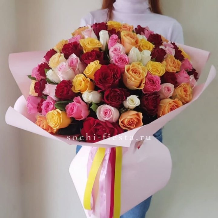 101 роза Кенийский микс "Нежность" в Перми